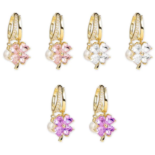 (🔥DERNIER JOUR – 80 % DE RÉDUCTION🔥)丨 Boucles d'oreilles en germanium avec magnétothérapie lymphatique pour la perte de poids – Cristal violet, fleur à quatre pétales et perle, nouveaux bijoux d'oreilles légers et luxueux