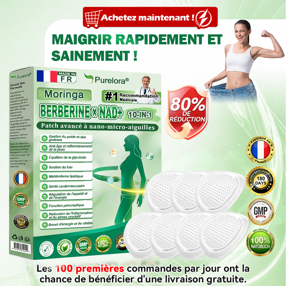 ⏰ Coup de cœur – temps limité丨Purelora® Moringa Berbérine x NAD+ Patch Nano-Microneedle 10-en-1 Une application par jour, changements visibles dès 7 jours. Pour accompagner la gestion du poids et le bien-être global