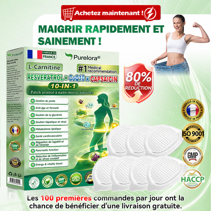 🔥Nouveautés : 80 % de réduction | Patch nano-micro-aiguilles 10-en-1 Purelora® L-carnitine, resvératrol × CoQ10 × capsaïcine (Une seule application par jour, résultats visibles en 7 jours) ✅ Favorise la gestion du poids, la fermeté de la peau