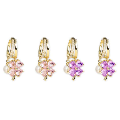 (🔥DERNIER JOUR – 80 % DE RÉDUCTION🔥)丨 Boucles d'oreilles en germanium avec magnétothérapie lymphatique pour la perte de poids – Cristal violet, fleur à quatre pétales et perle, nouveaux bijoux d'oreilles légers et luxueux