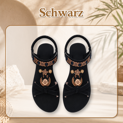 ⚡🇩🇪 👡 LIMITIERTES ANGEBOT:50% RABATT! 🌼 Flache Damen-Sandalen – Runde Zehen, Atmungsaktiv, Verstellbarer Knöchelriemen & Blumen-Dekor ✨