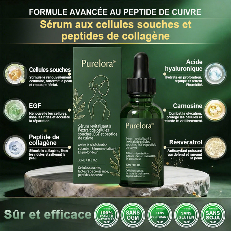 💖 Changez de l’intérieur vers l’extérieur | ✨ Purelora® Sérum Activateur EGF & Peptides de Cuivre dérivés de cellules souches (Active intensément le renouvellement cutané pour une peau plus ferme et plus lisse)
