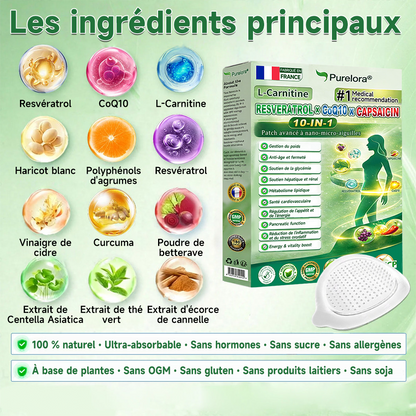 🔥Nouveautés : 80 % de réduction | Patch nano-micro-aiguilles 10-en-1 Purelora® L-carnitine, resvératrol × CoQ10 × capsaïcine (Une seule application par jour, résultats visibles en 7 jours) ✅ Favorise la gestion du poids, la fermeté de la peau