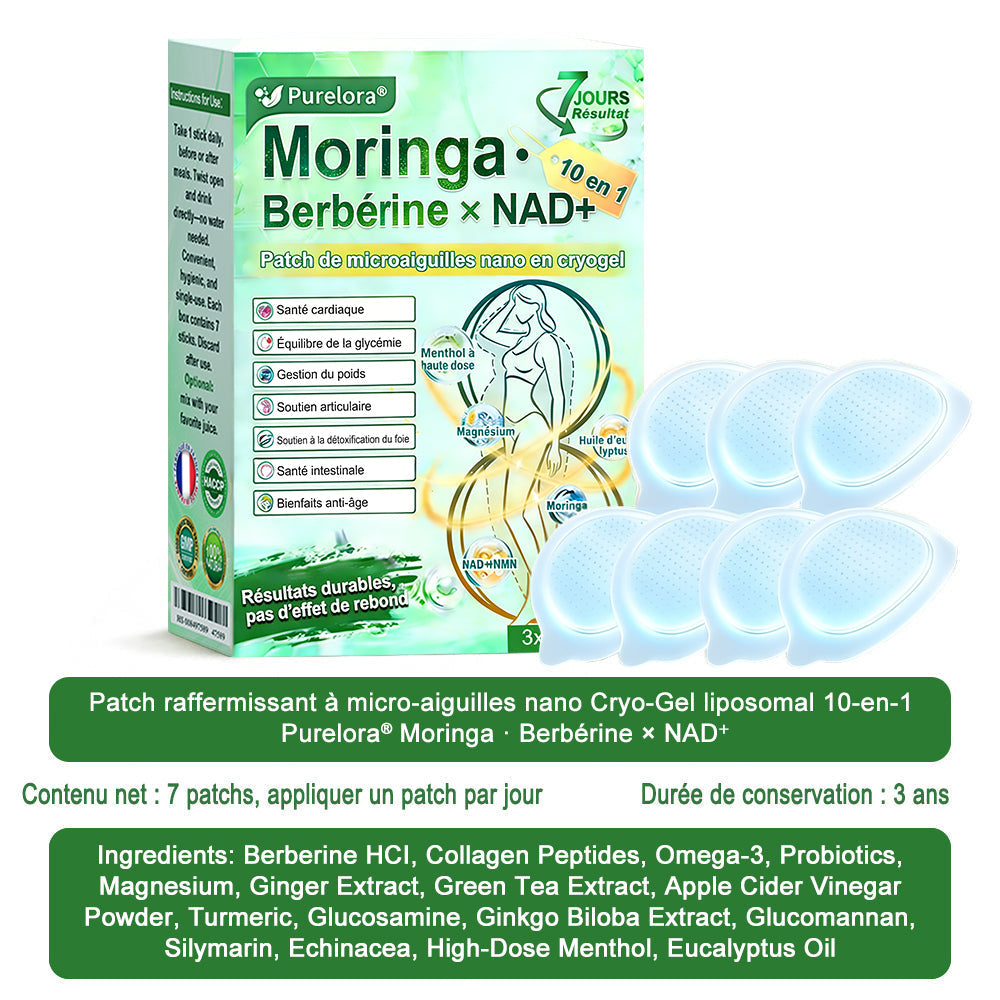 💖𝑷𝒉𝒂𝒓𝒎𝒂𝒄𝒊𝒆 𝑶𝒇𝒇𝒊𝒄𝒊𝒆𝒍𝒍𝒆💖 | 🇫🇷 Purelora® Moringa · Berbérine Patch 10-en-1 aux Nano-Micro-Aiguilles et Cryo-Gel ✅ Soutien Cryo-Métabolique : Cristallise les graisses, raffermit la peau et élimine l'œdème instantanément.