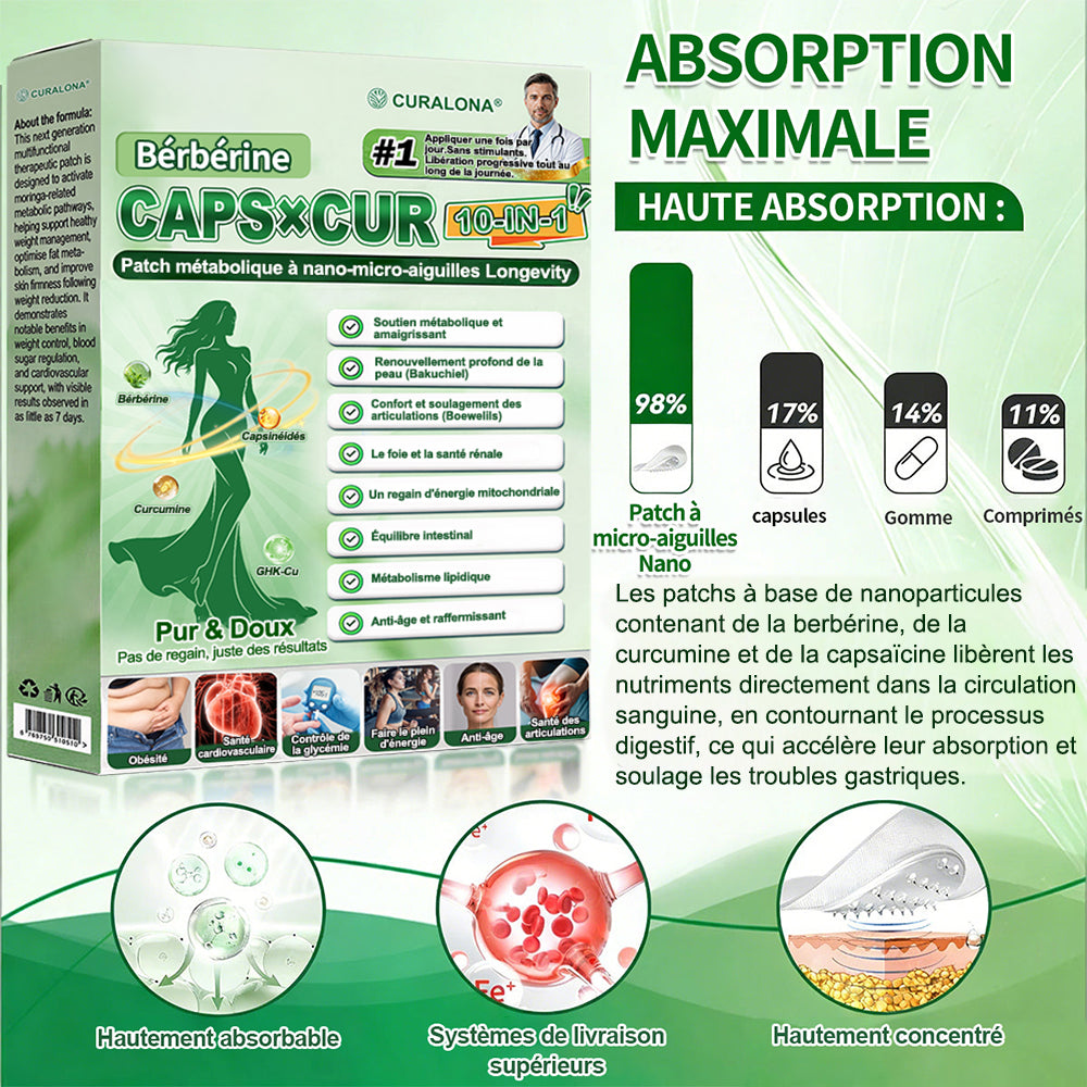 🔥 Nouveauté | Curalona® Patch Microneedle 10-en-1 – Berbérine & NAD+ pour le métabolisme, Bakuchiol pour la peau, Boswellia pour les articulations – Patch jour & nuit – 7 patchs – Résultats visibles en 7 jours