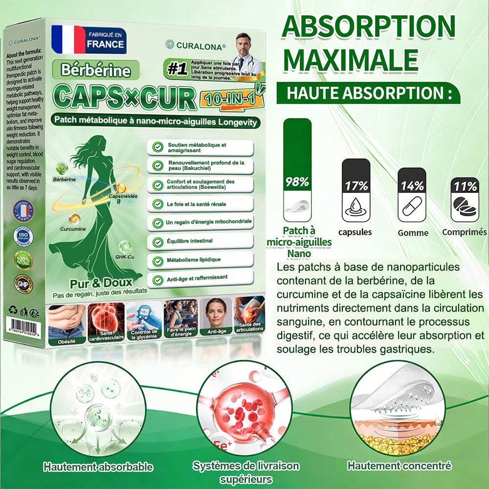 🔥 Nouveauté | 🎉 Curalona® Patch Microneedle 10-en-1 – Berbérine & NAD+ pour le métabolisme, Bakuchiol pour la peau, Boswellia pour les articulations – Patch jour & nuit – 7 patchs – Résultats visibles en 7 jours