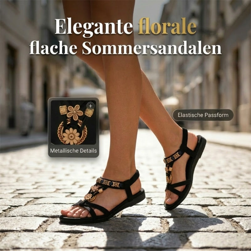 ⚡🇩🇪 👡 LIMITIERTES ANGEBOT:50% RABATT! 🌼 Flache Damen-Sandalen – Runde Zehen, Atmungsaktiv, Verstellbarer Knöchelriemen & Blumen-Dekor ✨