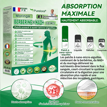 ⏰ Coup de cœur – temps limité丨Purelora® Moringa Berbérine x NAD+ Patch Nano-Microneedle 10-en-1 Une application par jour, changements visibles dès 7 jours. Pour accompagner la gestion du poids et le bien-être global