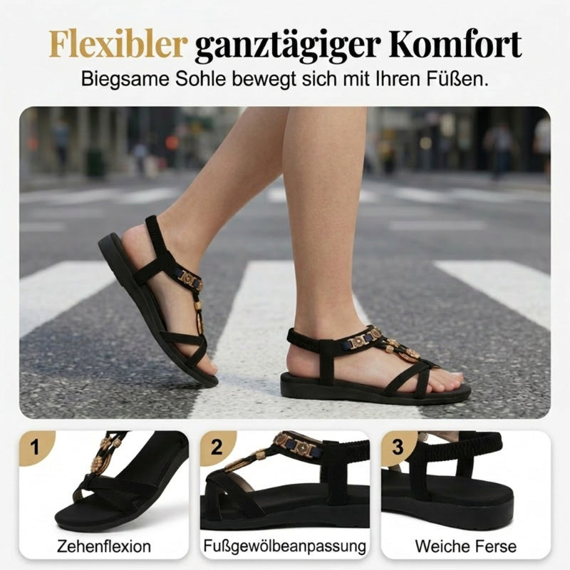 ⚡🇩🇪 👡 LIMITIERTES ANGEBOT:50% RABATT! 🌼 Flache Damen-Sandalen – Runde Zehen, Atmungsaktiv, Verstellbarer Knöchelriemen & Blumen-Dekor ✨