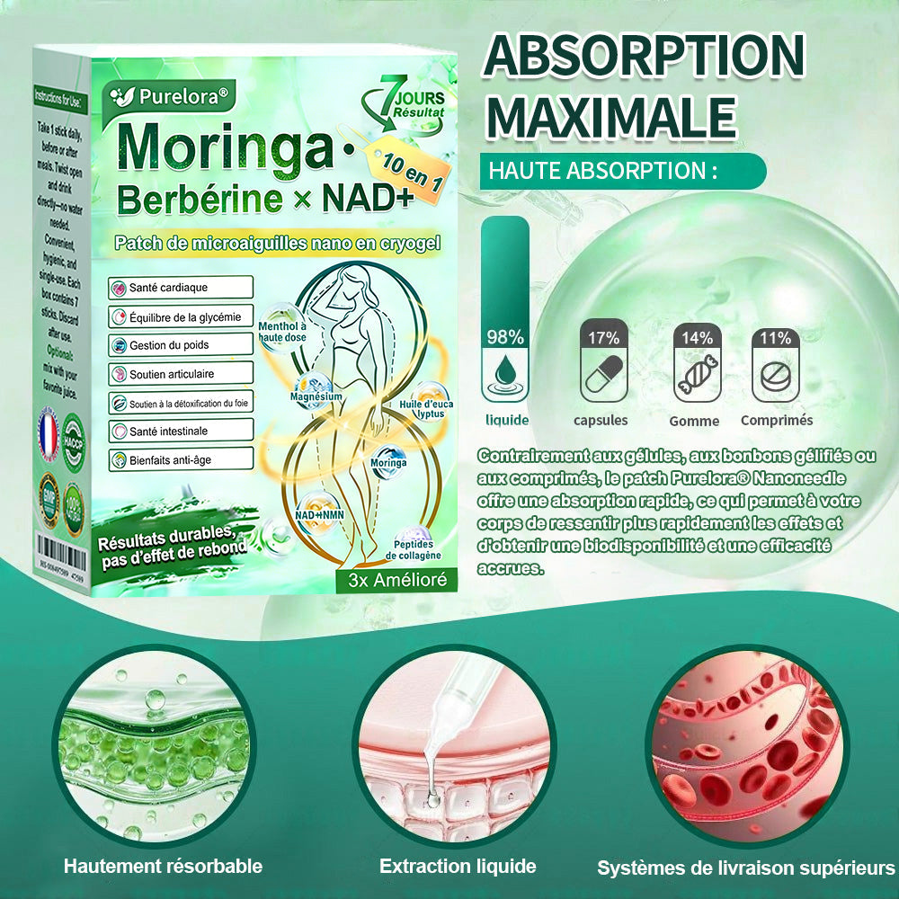 💖𝑷𝒉𝒂𝒓𝒎𝒂𝒄𝒊𝒆 𝑶𝒇𝒇𝒊𝒄𝒊𝒆𝒍𝒍𝒆💖 | 🇫🇷 Purelora® Moringa · Berbérine Patch 10-en-1 aux Nano-Micro-Aiguilles et Cryo-Gel ✅ Soutien Cryo-Métabolique : Cristallise les graisses, raffermit la peau et élimine l'œdème instantanément.
