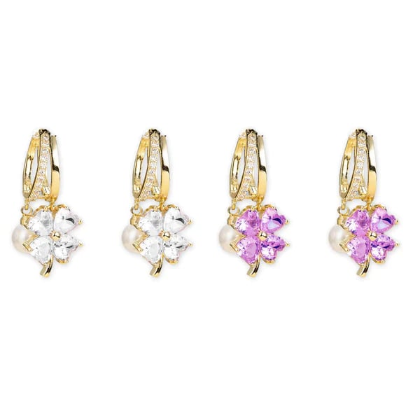 (🔥DERNIER JOUR – 80 % DE RÉDUCTION🔥)丨 Boucles d'oreilles en germanium avec magnétothérapie lymphatique pour la perte de poids – Cristal violet, fleur à quatre pétales et perle, nouveaux bijoux d'oreilles légers et luxueux