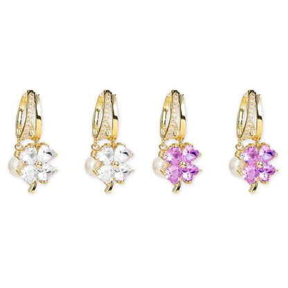 (🔥DERNIER JOUR – 80 % DE RÉDUCTION🔥)丨 Boucles d'oreilles en germanium avec magnétothérapie lymphatique pour la perte de poids – Cristal violet, fleur à quatre pétales et perle, nouveaux bijoux d'oreilles légers et luxueux