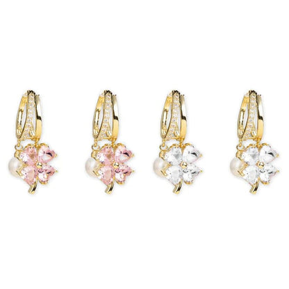 (🔥DERNIER JOUR – 80 % DE RÉDUCTION🔥)丨 Boucles d'oreilles en germanium avec magnétothérapie lymphatique pour la perte de poids – Cristal violet, fleur à quatre pétales et perle, nouveaux bijoux d'oreilles légers et luxueux
