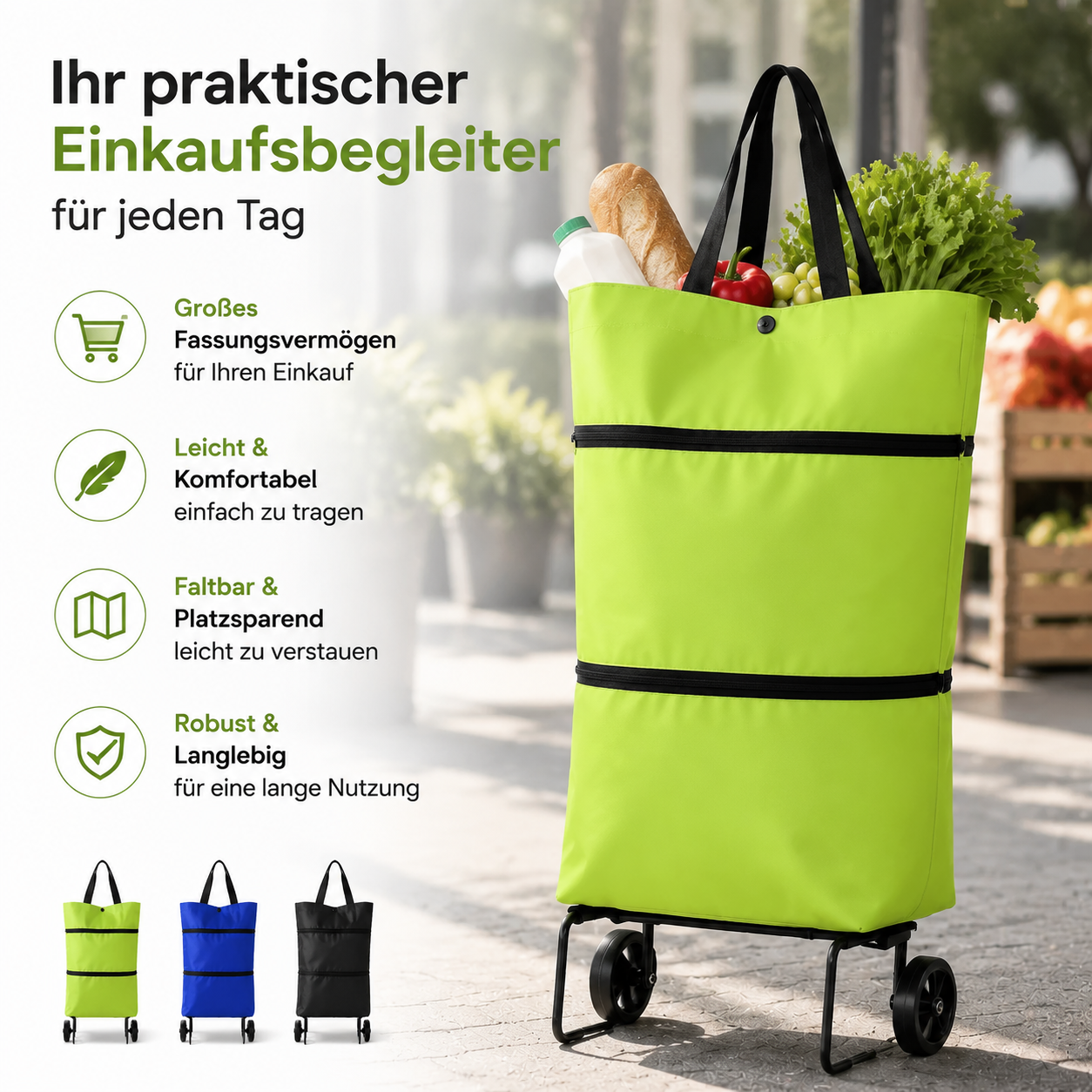 ⚡Faltbarer Einkaufstrolley – Praktische Einkaufstasche mit Rollen für den täglichen Einkauf