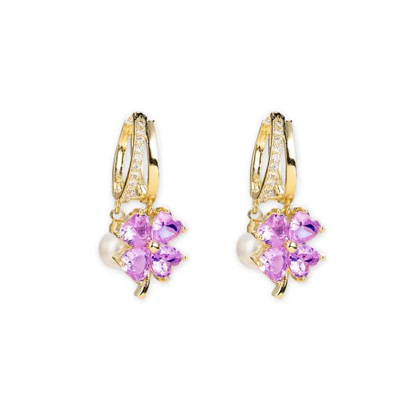 (🔥DERNIER JOUR – 80 % DE RÉDUCTION🔥)丨 Boucles d'oreilles en germanium avec magnétothérapie lymphatique pour la perte de poids – Cristal violet, fleur à quatre pétales et perle, nouveaux bijoux d'oreilles légers et luxueux