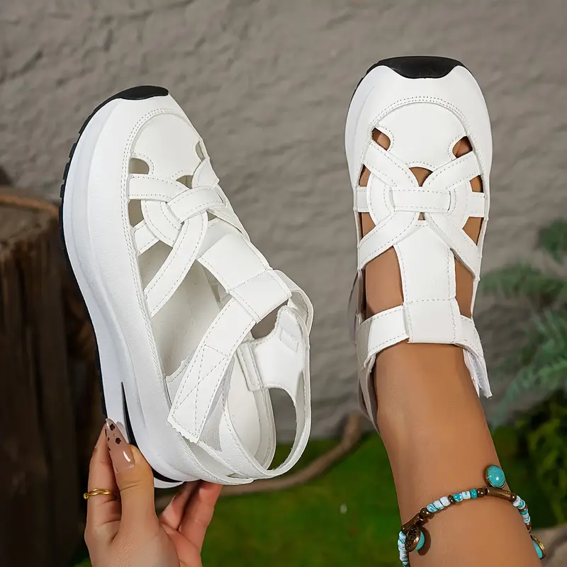 Livraison Gratuite – BQODQO® Sandales Confort Ajustables pour Femme avec Fermeture Auto-Agrippante – Ajustement Parfait pour Pieds Fins ou Larges