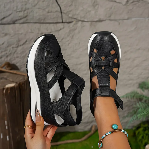 Livraison Gratuite – BQODQO® Sandales Confort Ajustables pour Femme avec Fermeture Auto-Agrippante – Ajustement Parfait pour Pieds Fins ou Larges