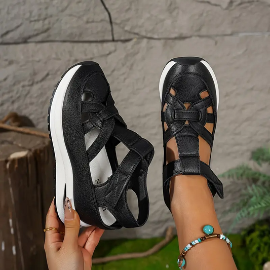 Livraison Gratuite – BQODQO® Sandales Confort Ajustables pour Femme avec Fermeture Auto-Agrippante – Ajustement Parfait pour Pieds Fins ou Larges