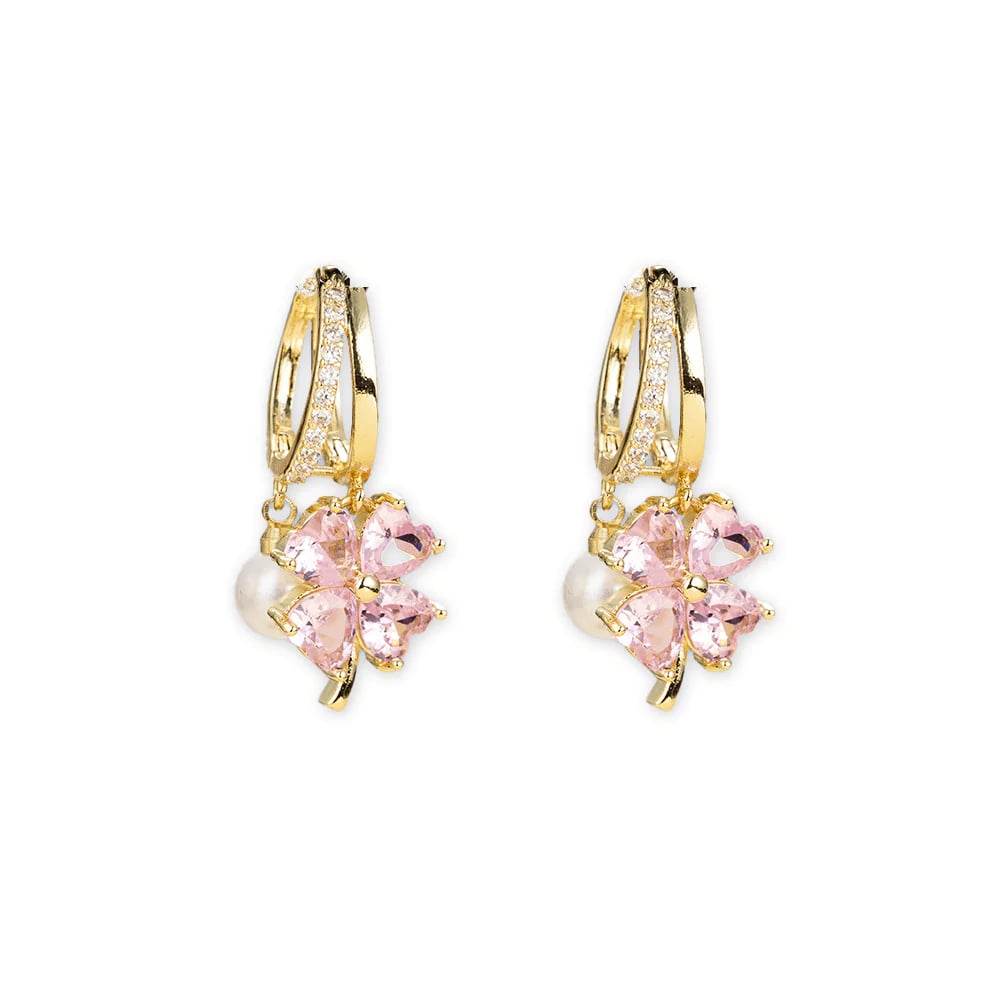 (🔥DERNIER JOUR – 80 % DE RÉDUCTION🔥)丨 Boucles d'oreilles en germanium avec magnétothérapie lymphatique pour la perte de poids – Cristal violet, fleur à quatre pétales et perle, nouveaux bijoux d'oreilles légers et luxueux