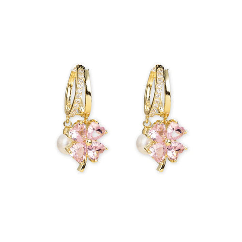 (🔥DERNIER JOUR – 80 % DE RÉDUCTION🔥)丨 Boucles d'oreilles en germanium avec magnétothérapie lymphatique pour la perte de poids – Cristal violet, fleur à quatre pétales et perle, nouveaux bijoux d'oreilles légers et luxueux