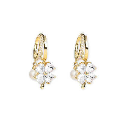 (🔥DERNIER JOUR – 80 % DE RÉDUCTION🔥)丨 Boucles d'oreilles en germanium avec magnétothérapie lymphatique pour la perte de poids – Cristal violet, fleur à quatre pétales et perle, nouveaux bijoux d'oreilles légers et luxueux