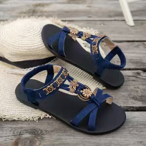 ⚡🇩🇪 👡 LIMITIERTES ANGEBOT:50% RABATT! 🌼 Flache Damen-Sandalen – Runde Zehen, Atmungsaktiv, Verstellbarer Knöchelriemen & Blumen-Dekor ✨